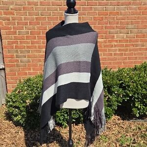 Elegant Striped Poncho One Size